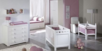 dormitorio infantil, dormitorio bebe, bebe, baby, habitacion infantil, cunas, minicuna, comodas, armario 2 puertas, lacado,blanco, cuna, sagunto, trebol, modelo bolas, tirador bolas, puerto de sagunto