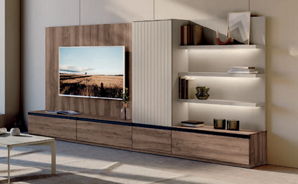 mueble comedor, mueble tv, mueble con panelado, salón, comedor con luz, salón con estanteria, muebles calidad valencia, muebles sagunto, muebles bambara, muebles puerto sagunto, muebles puzol, comedor moderno, salón económico